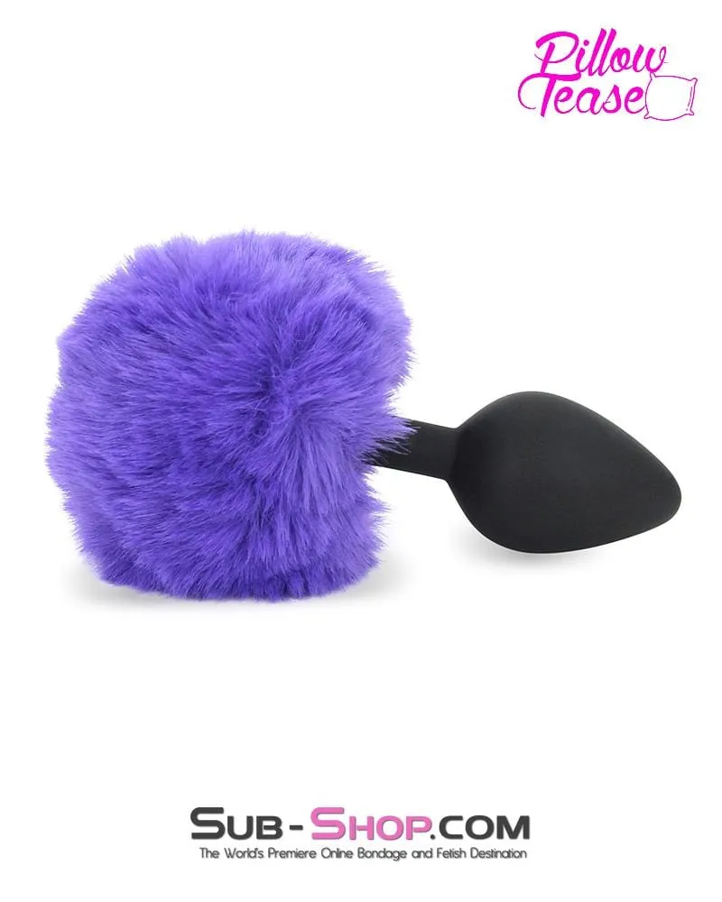 0667E      Purple Puff Bunny Butt Medium Black Silicone Tail Butt Plug - LAST CHANCE - Final Closeout!