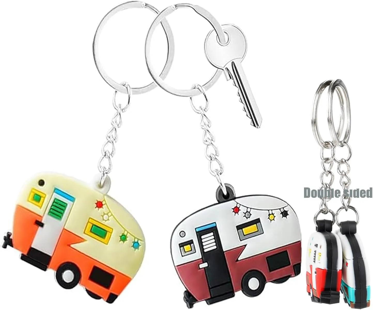 2 Pack Camper Keychain Double-Sided RV Camper Keyring Couple Camping Gifts for Men Women Travel Trailers Accessorie