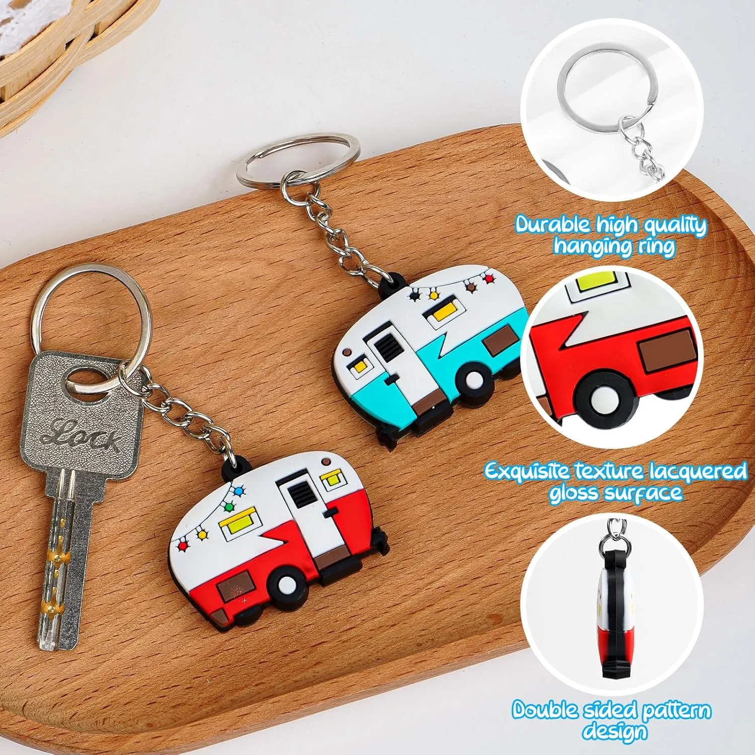 2 Pack Camper Keychain Double-Sided RV Camper Keyring Couple Camping Gifts for Men Women Travel Trailers Accessorie