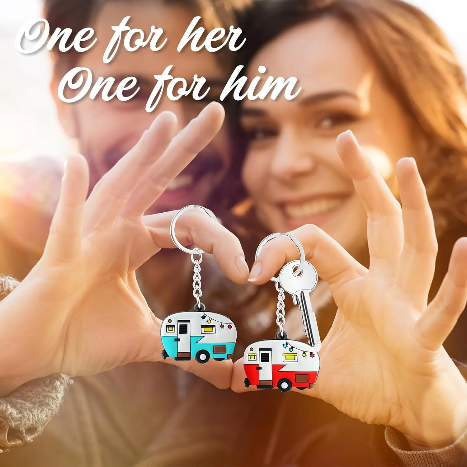 2 Pack Camper Keychain Double-Sided RV Camper Keyring Couple Camping Gifts for Men Women Travel Trailers Accessorie