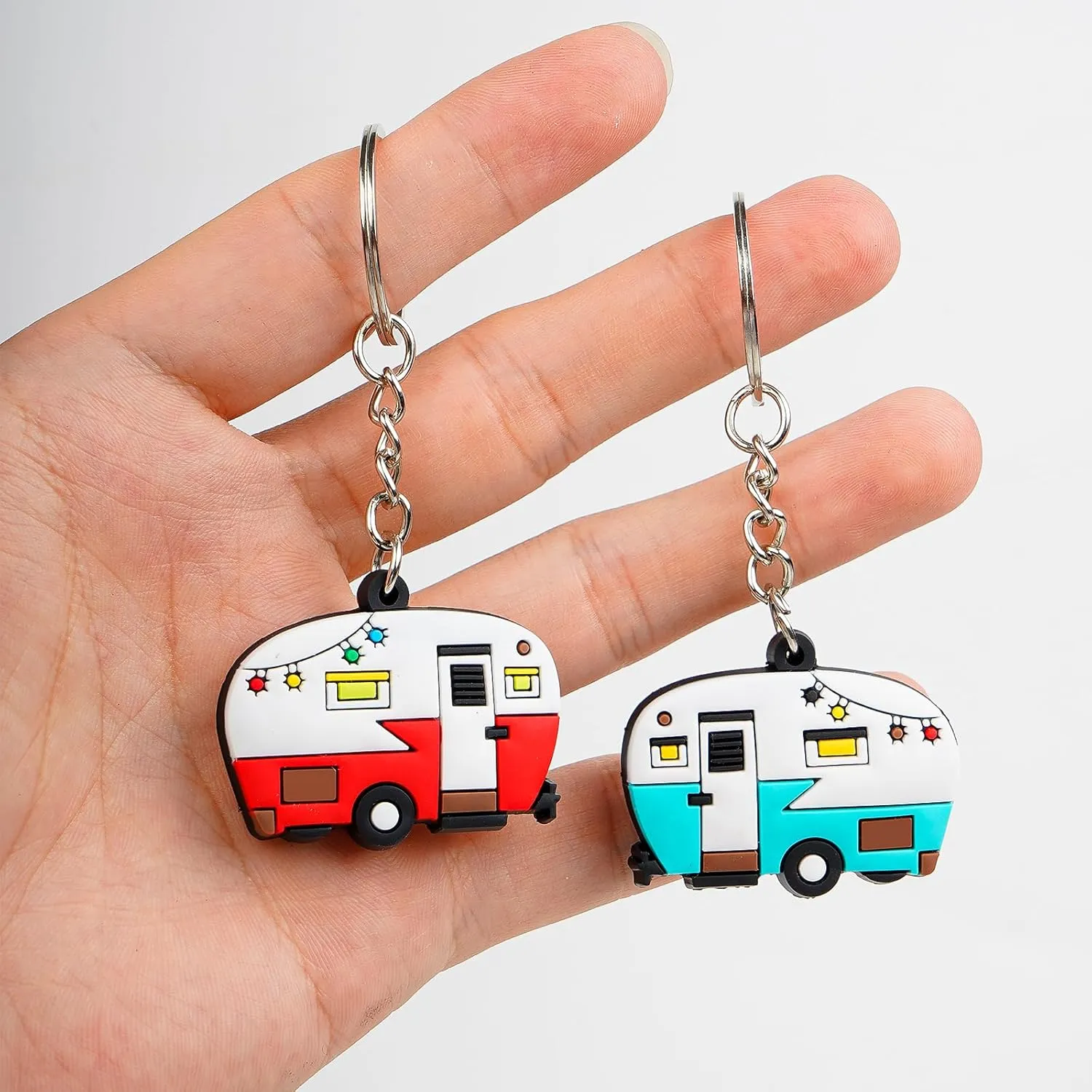2 Pack Camper Keychain Double-Sided RV Camper Keyring Couple Camping Gifts for Men Women Travel Trailers Accessorie