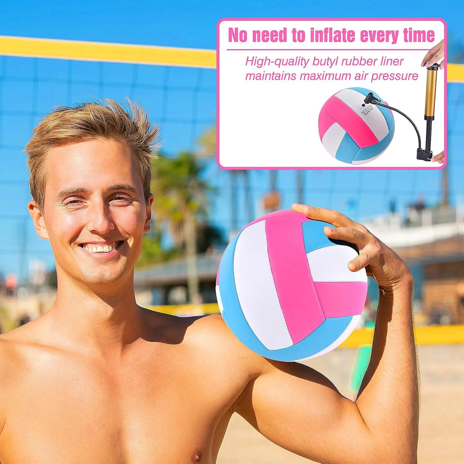 6 Pack Volleyballs Official Size 5, Waterproof Soft Bulk Recreational Volley Balls with Pump and Net Bag for Indoor Outdoor Beach Pool Water Sand Game Training Match for Beginner Teenager
