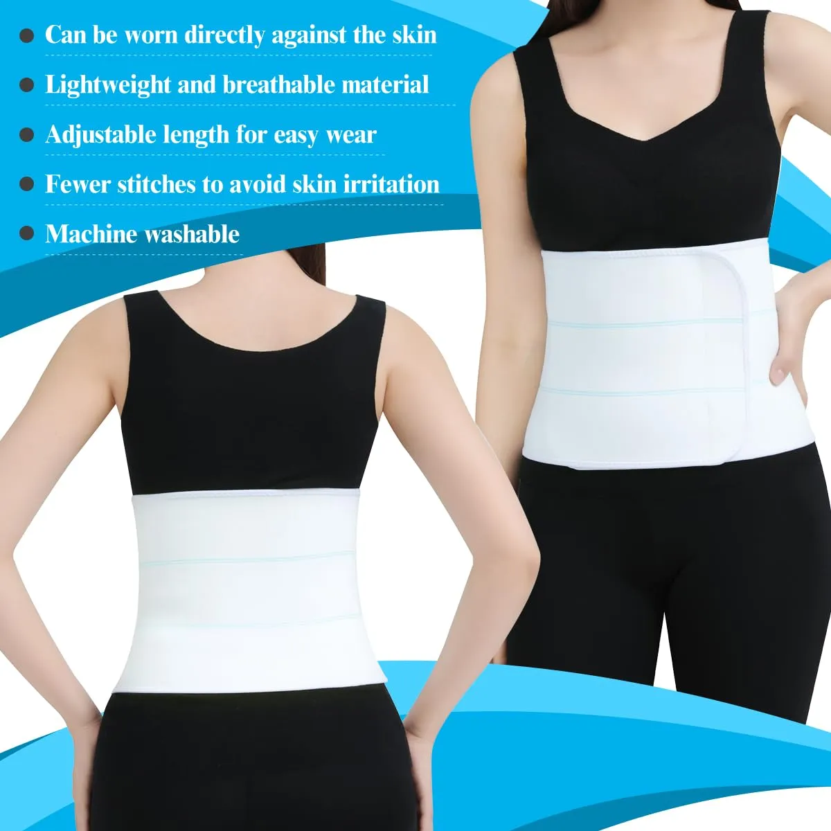 Abdominal Binder Post Surgery Compression Support | Stomach Wrap Belly Band for Hernia Tummy Tuck | Soft, Latex-free, Breathable - (30" - 45") 3 Panel - 9" High