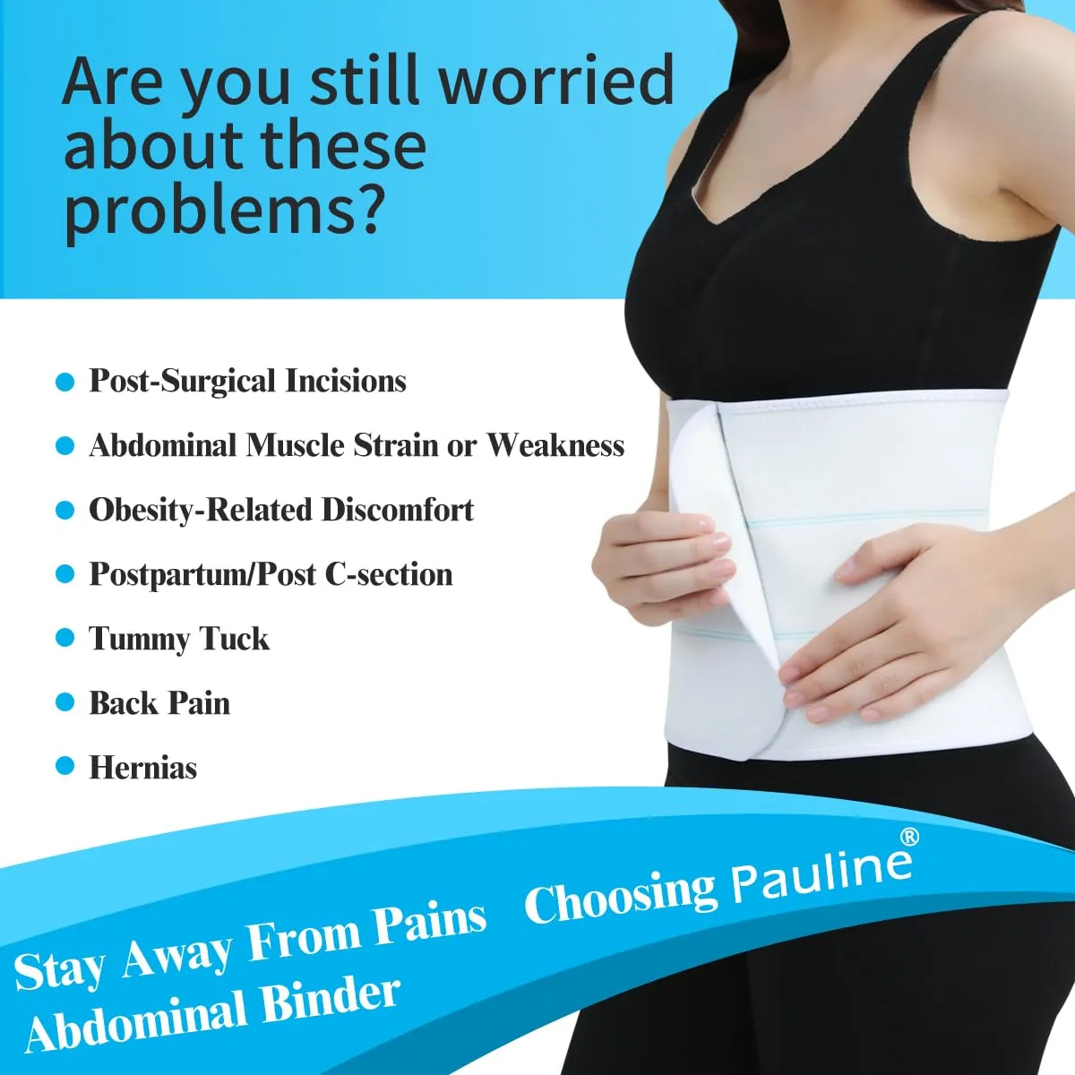 Abdominal Binder Post Surgery Compression Support | Stomach Wrap Belly Band for Hernia Tummy Tuck | Soft, Latex-free, Breathable - (30" - 45") 3 Panel - 9" High