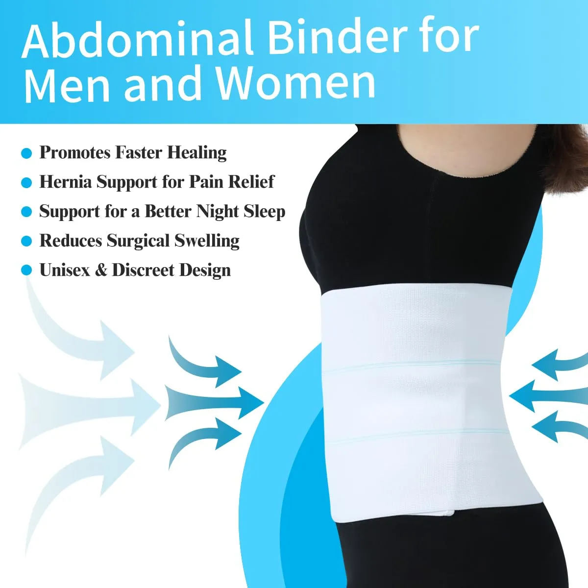 Abdominal Binder Post Surgery Compression Support | Stomach Wrap Belly Band for Hernia Tummy Tuck | Soft, Latex-free, Breathable - (30" - 45") 3 Panel - 9" High