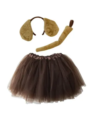 Adult Brown Puppy Dog Costume - Tutu Skirt, Tail, & Headband Set for Adult or Plus Size