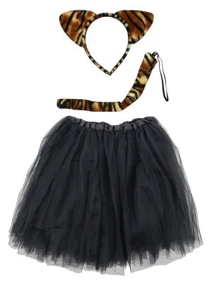 Adult Tiger Costume - Black Tutu Skirt, Tail, & Headband Set for Adult or Plus Size