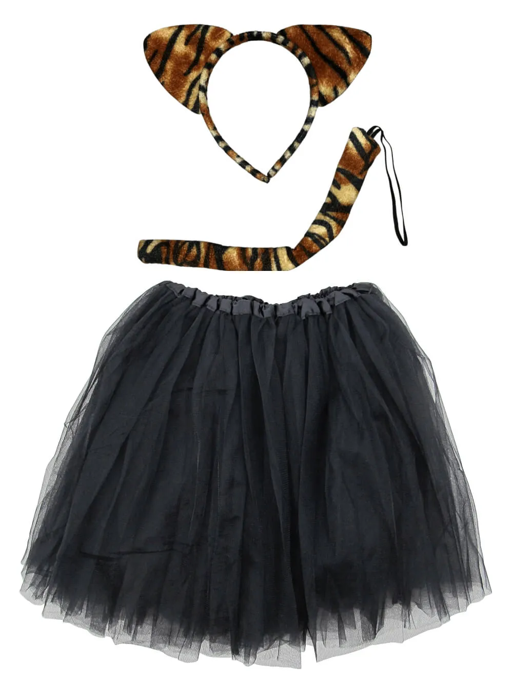 Adult Tiger Costume - Black Tutu Skirt, Tail, & Headband Set for Adult or Plus Size