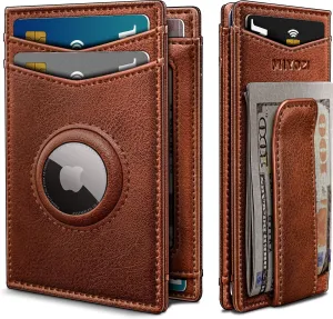 Airtag Wallet for Men- With Money Clip Gift Boxed, Magnetic Closure Slim Genuine Leather Front Pocket Wallet, 3.9"x 2.7", RFID Blocking