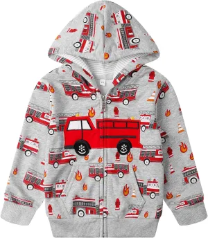 Akyzic Baby Boys Zip Up Hoodie Toddler Boys Jacket Cartoon Winter Long Sleeve Hooded Sweatshirt Tops Fall Coat Kids 2-7 Years