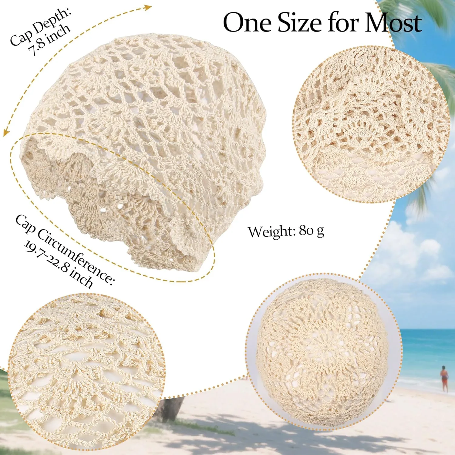 Babalet Women Cotton Crochet Beanie Hat Handmade Knit Floral Skull Cap Stretchy Slouchy Cutout Hats Summer Boho Fashion