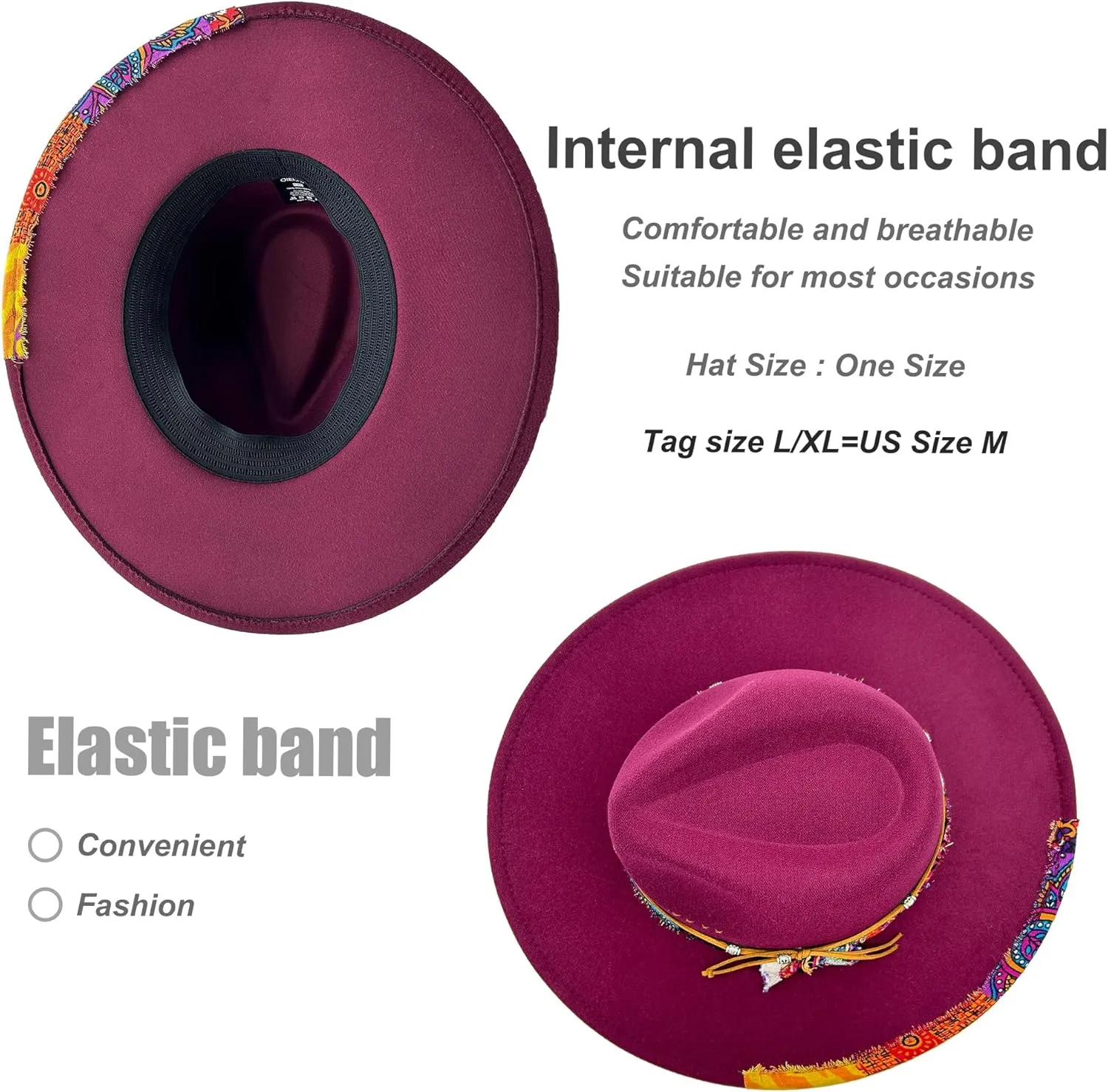 Big Wide Brim Fedora Hat for Women Man Felt Panama Hat with Band Western Outdoor hat