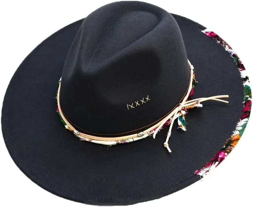 Big Wide Brim Fedora Hat for Women Man Felt Panama Hat with Band Western Outdoor hat