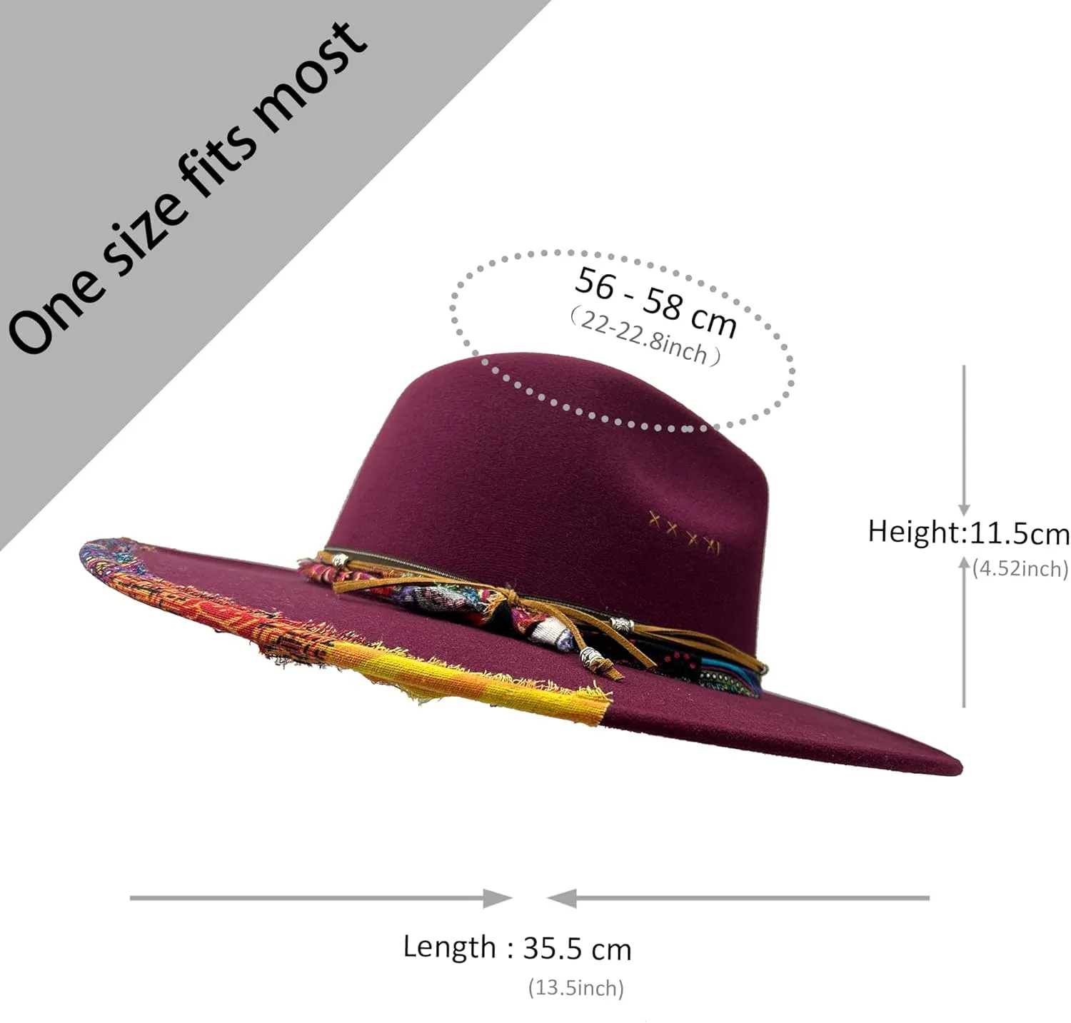 Big Wide Brim Fedora Hat for Women Man Felt Panama Hat with Band Western Outdoor hat