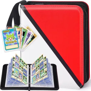 Card Binder  9 Pocket Zipper Collection Album, Premium PU Holder, Double-Sided Display for 400 Cards, Includes 5 Hard Plastic Sleeves for Game Cards, Sports Cards