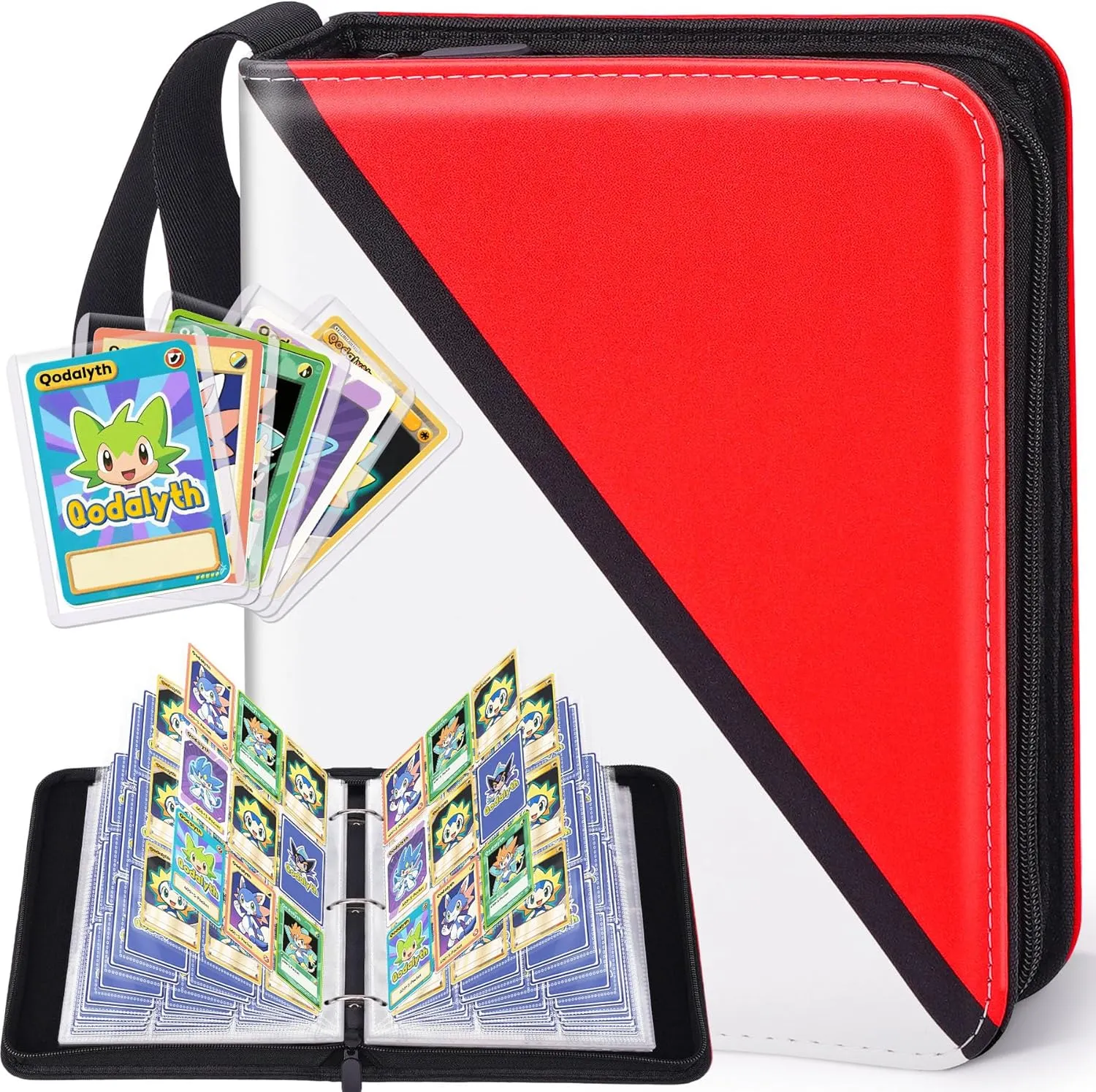 Card Binder  9 Pocket Zipper Collection Album, Premium PU Holder, Double-Sided Display for 400 Cards, Includes 5 Hard Plastic Sleeves for Game Cards, Sports Cards