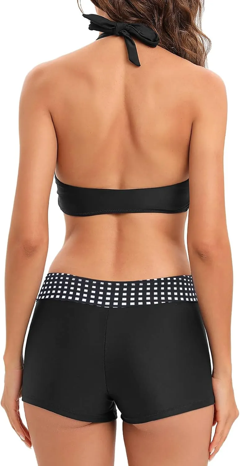 Century Star Women Two Piece Swimsuit Athletic Bathing Suits for Women Ruffled Tummy Control High Waisted Swimsuits