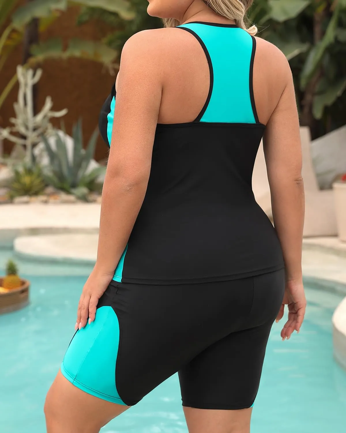 Daci Women's Plus Size Tankini Swimsuit - Two Piece Rash Guard with Capris Shorts and Athletic Racerback Bathing Suit