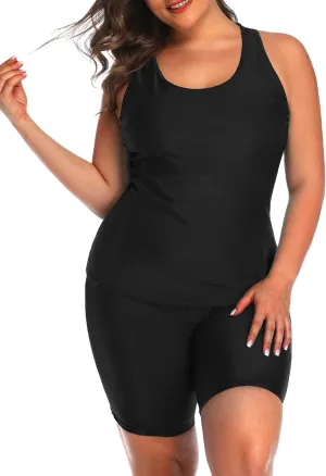 Daci Women's Plus Size Tankini Swimsuit - Two Piece Rash Guard with Capris Shorts and Athletic Racerback Bathing Suit