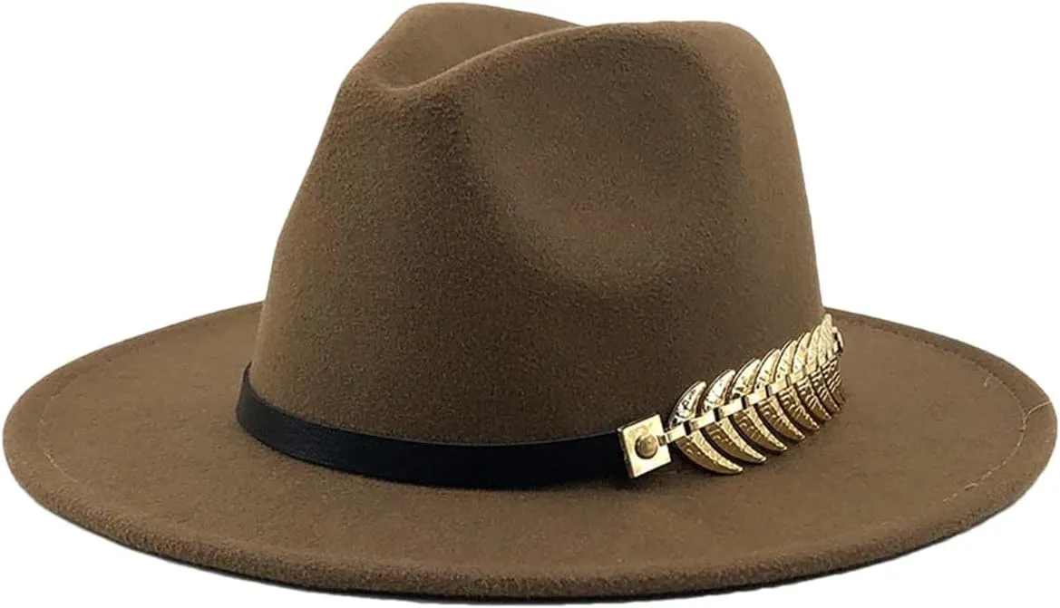 Dcvmvmn Men Women Wide Brim Wool Jazz Fedora Hats Solid Color Panama Hat Party Formal Trilby Hat