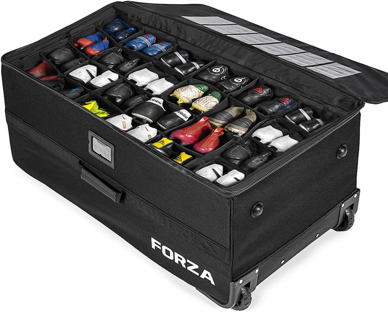 FORZA Team Cleat Bag | Heavy-Duty 1680D Polyester Storage Bag with Water-Resistant Lining & PU Leather Accents  Perfect for Soccer, Football, and Sports Teams
