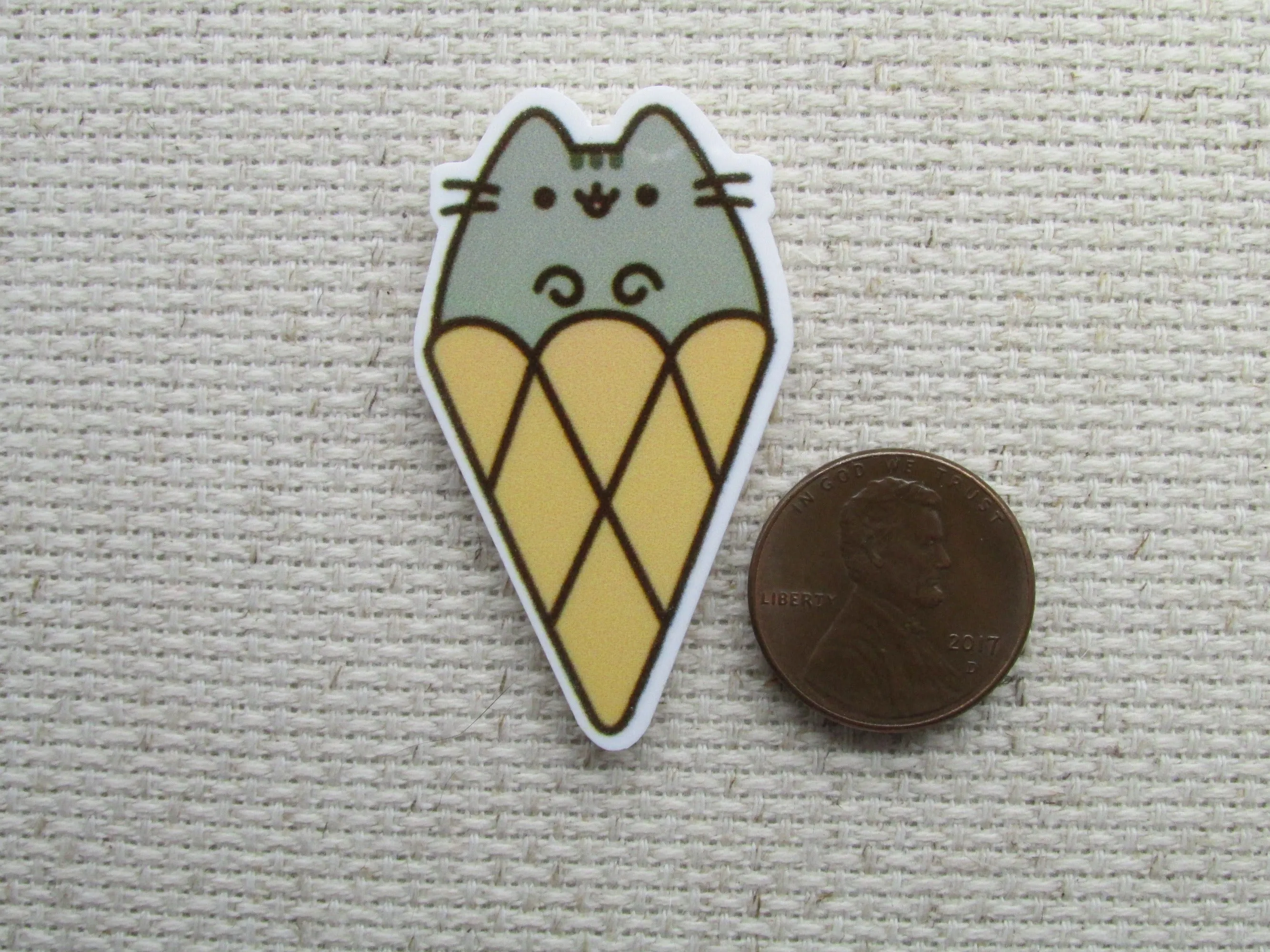 Grey Cartoon Cat in an Ice Cream Cone Needle Minder, Cover Minder, Magnet