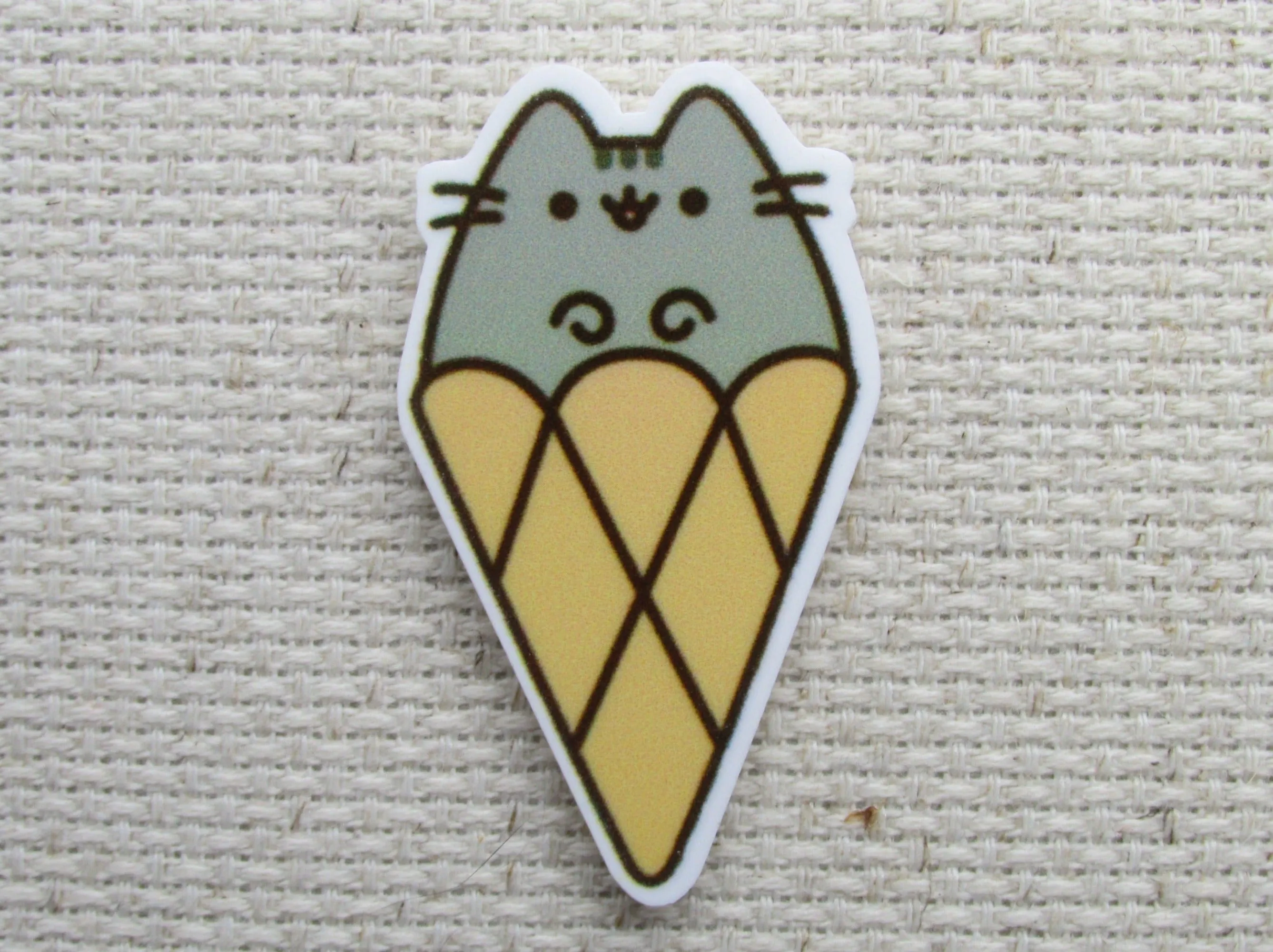 Grey Cartoon Cat in an Ice Cream Cone Needle Minder, Cover Minder, Magnet
