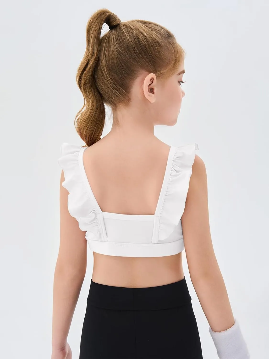 Haloumoning Girls Training Bra Kids Cute Ruffle Sports Bra Workout Yoga Bra Comfort Dance Crop Top