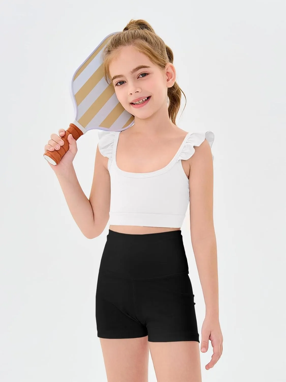 Haloumoning Girls Training Bra Kids Cute Ruffle Sports Bra Workout Yoga Bra Comfort Dance Crop Top
