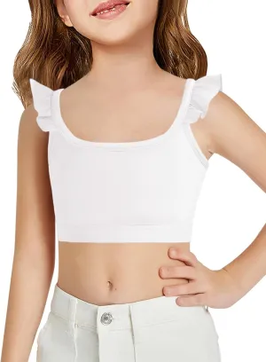 Haloumoning Girls Training Bra Kids Cute Ruffle Sports Bra Workout Yoga Bra Comfort Dance Crop Top