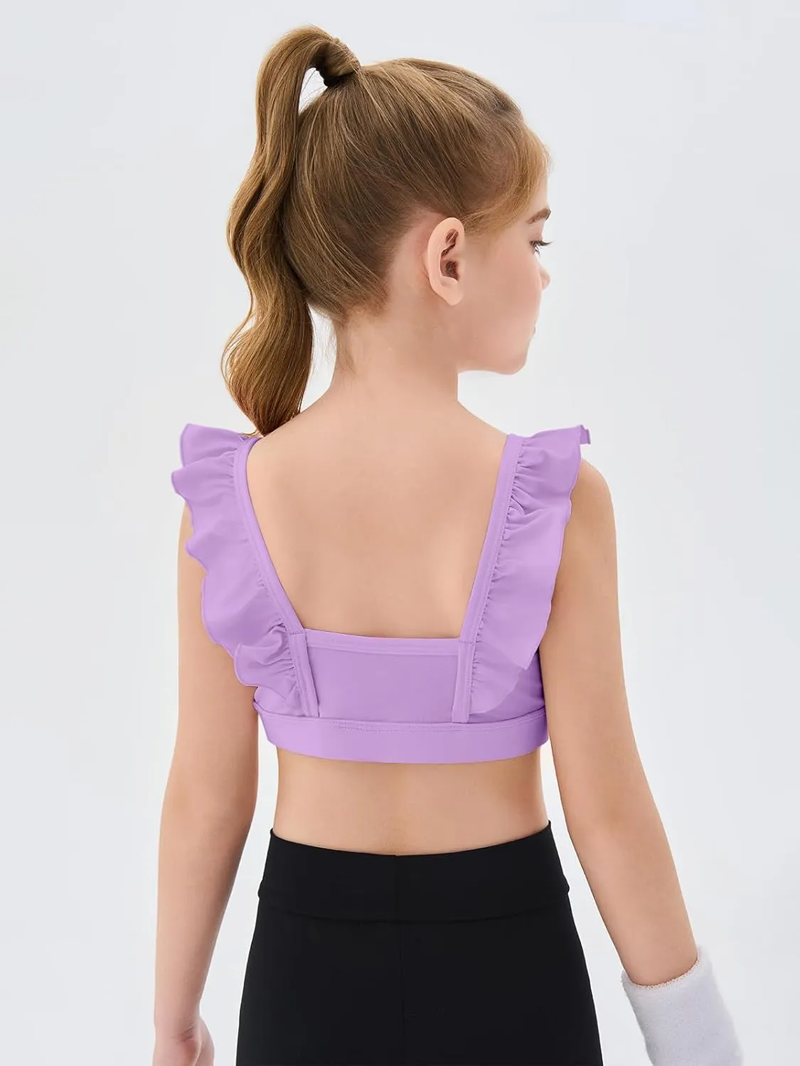 Haloumoning Girls Training Bra Kids Cute Ruffle Sports Bra Workout Yoga Bra Comfort Dance Crop Top