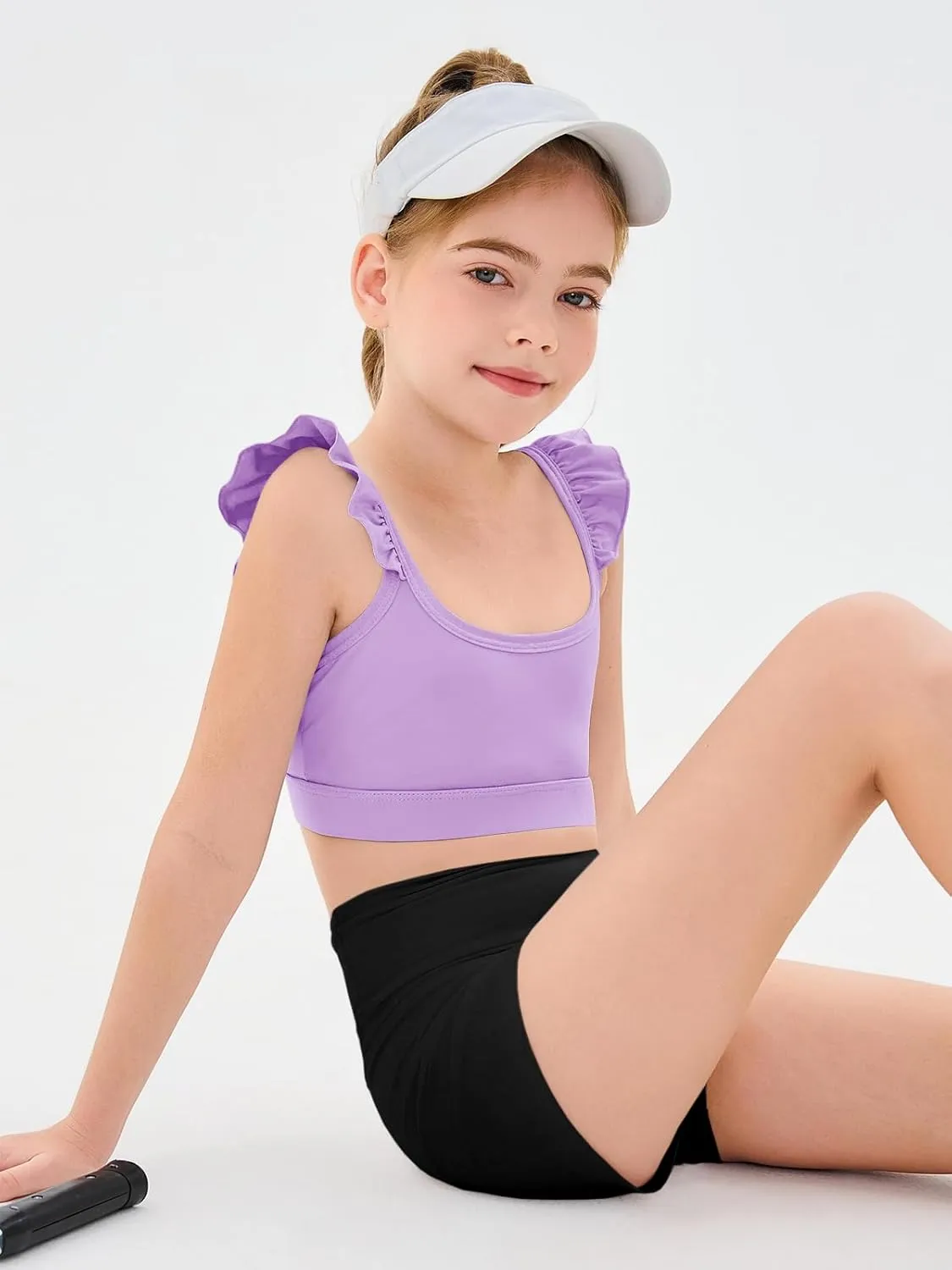 Haloumoning Girls Training Bra Kids Cute Ruffle Sports Bra Workout Yoga Bra Comfort Dance Crop Top