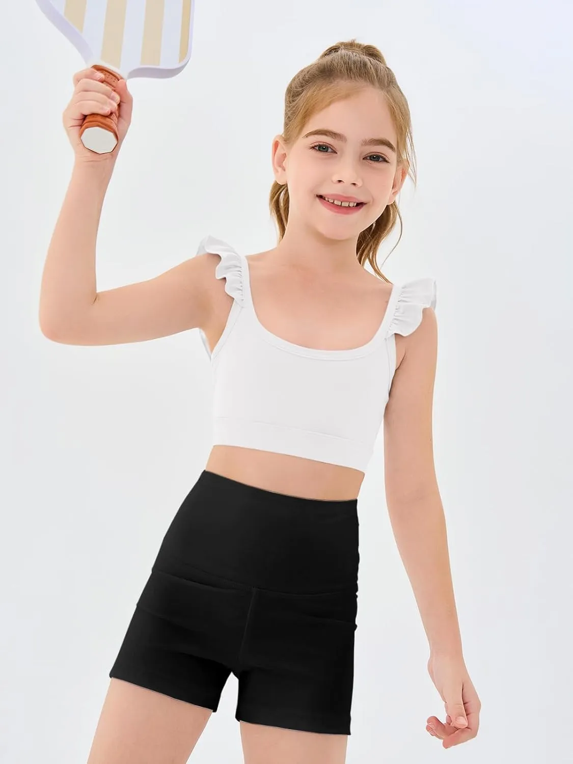 Haloumoning Girls Training Bra Kids Cute Ruffle Sports Bra Workout Yoga Bra Comfort Dance Crop Top