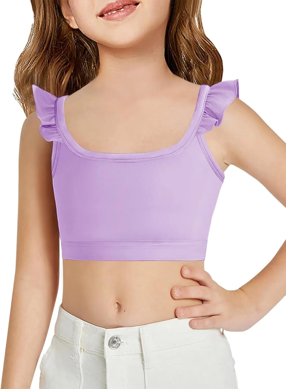 Haloumoning Girls Training Bra Kids Cute Ruffle Sports Bra Workout Yoga Bra Comfort Dance Crop Top