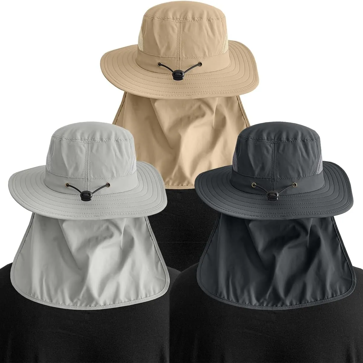 IYEBRAO 2 Pack Mens UV Protection Sun Hat with Neck Flap Summer Foldable Mesh Boonie Cap for Fishing Hiking Garden Work