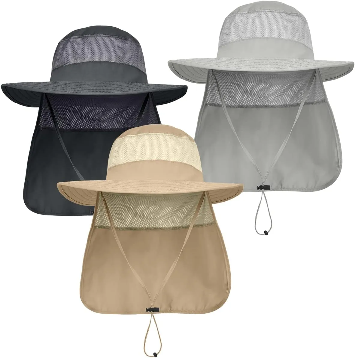 IYEBRAO 2 Pack Mens UV Protection Sun Hat with Neck Flap Summer Foldable Mesh Boonie Cap for Fishing Hiking Garden Work