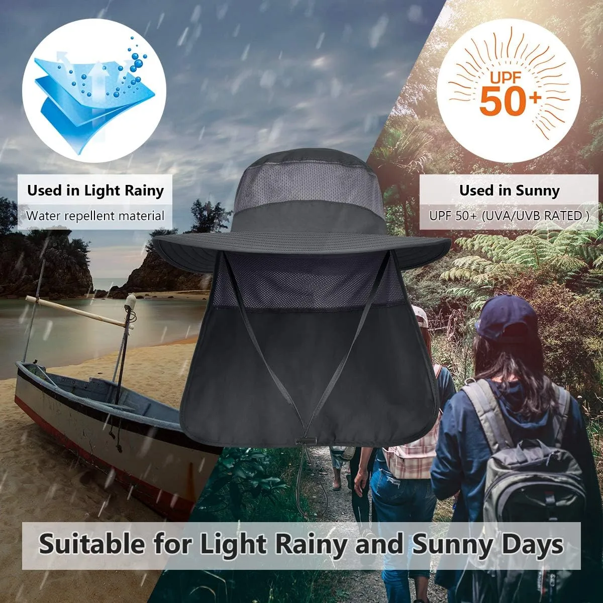 IYEBRAO 2 Pack Mens UV Protection Sun Hat with Neck Flap Summer Foldable Mesh Boonie Cap for Fishing Hiking Garden Work