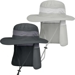 IYEBRAO 2 Pack Mens UV Protection Sun Hat with Neck Flap Summer Foldable Mesh Boonie Cap for Fishing Hiking Garden Work