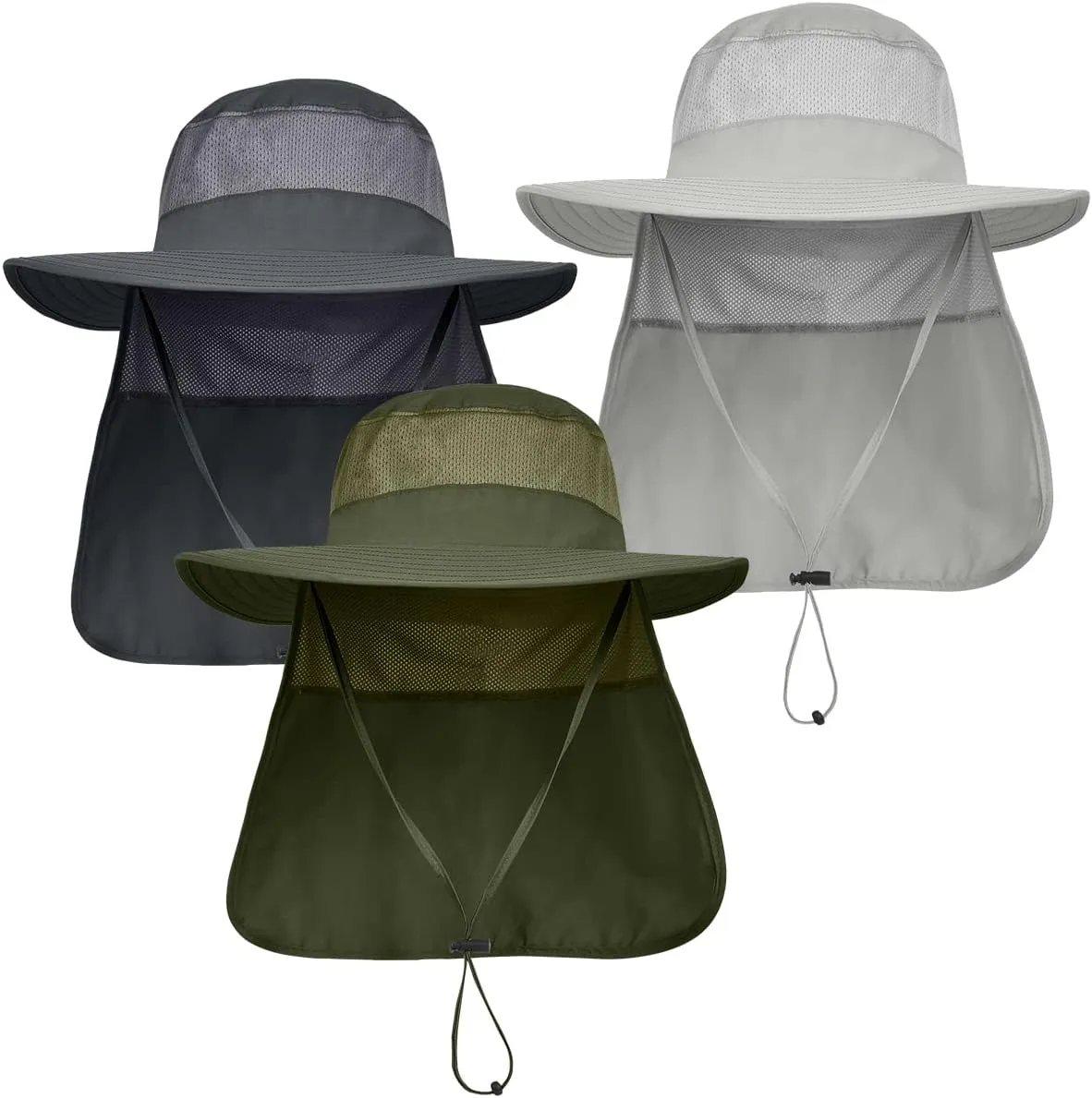 IYEBRAO 2 Pack Mens UV Protection Sun Hat with Neck Flap Summer Foldable Mesh Boonie Cap for Fishing Hiking Garden Work