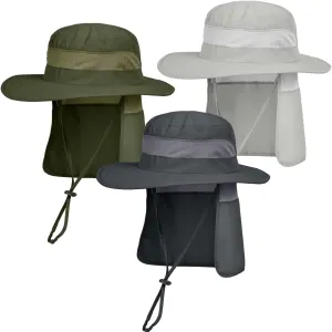 IYEBRAO 2 Pack Mens UV Protection Sun Hat with Neck Flap Summer Foldable Mesh Boonie Cap for Fishing Hiking Garden Work