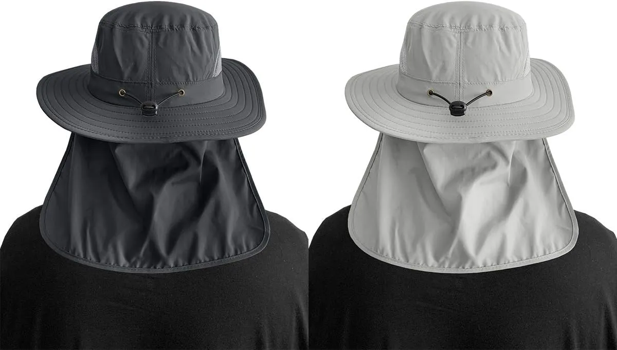 IYEBRAO 2 Pack Mens UV Protection Sun Hat with Neck Flap Summer Foldable Mesh Boonie Cap for Fishing Hiking Garden Work