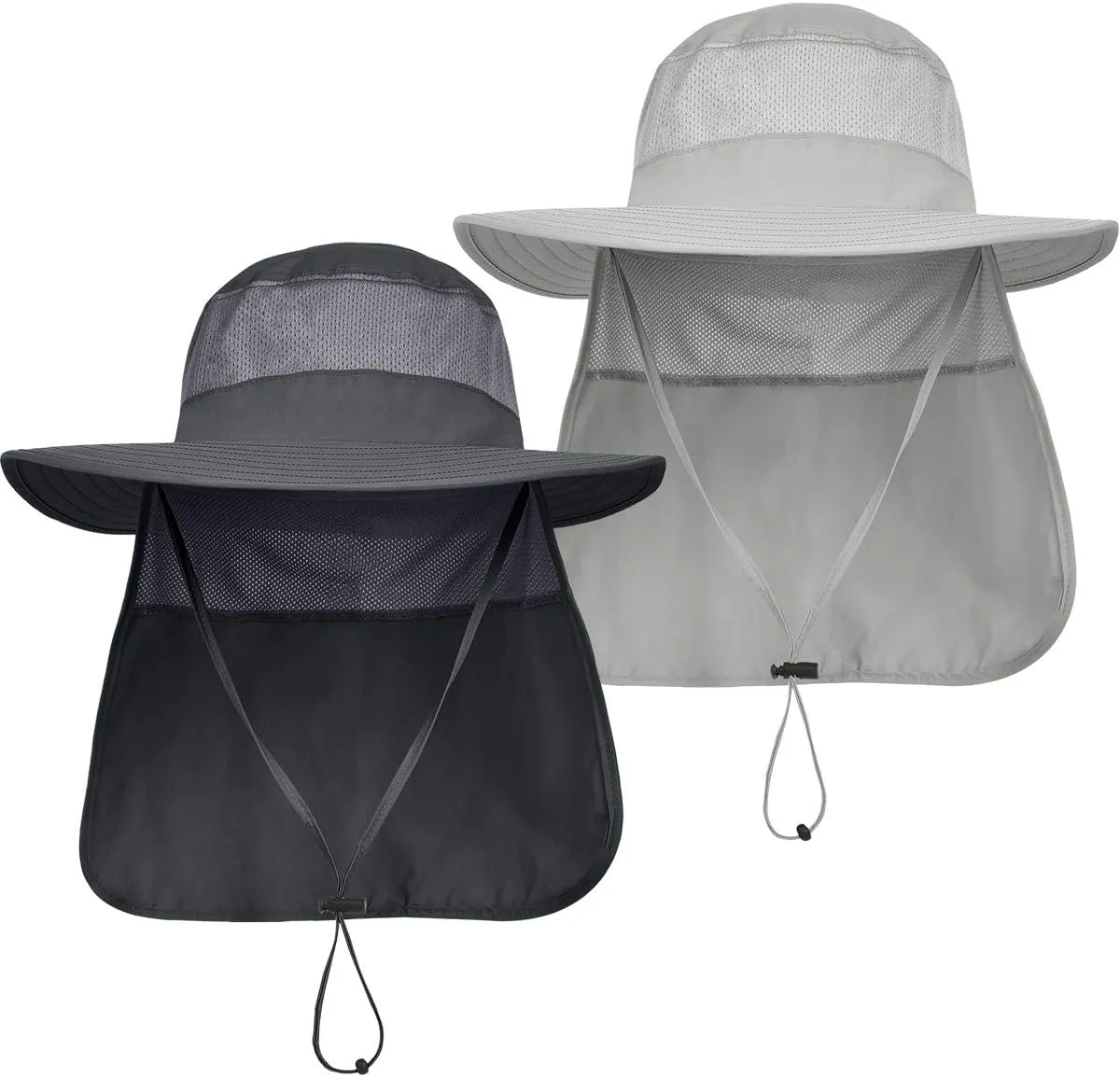 IYEBRAO 2 Pack Mens UV Protection Sun Hat with Neck Flap Summer Foldable Mesh Boonie Cap for Fishing Hiking Garden Work