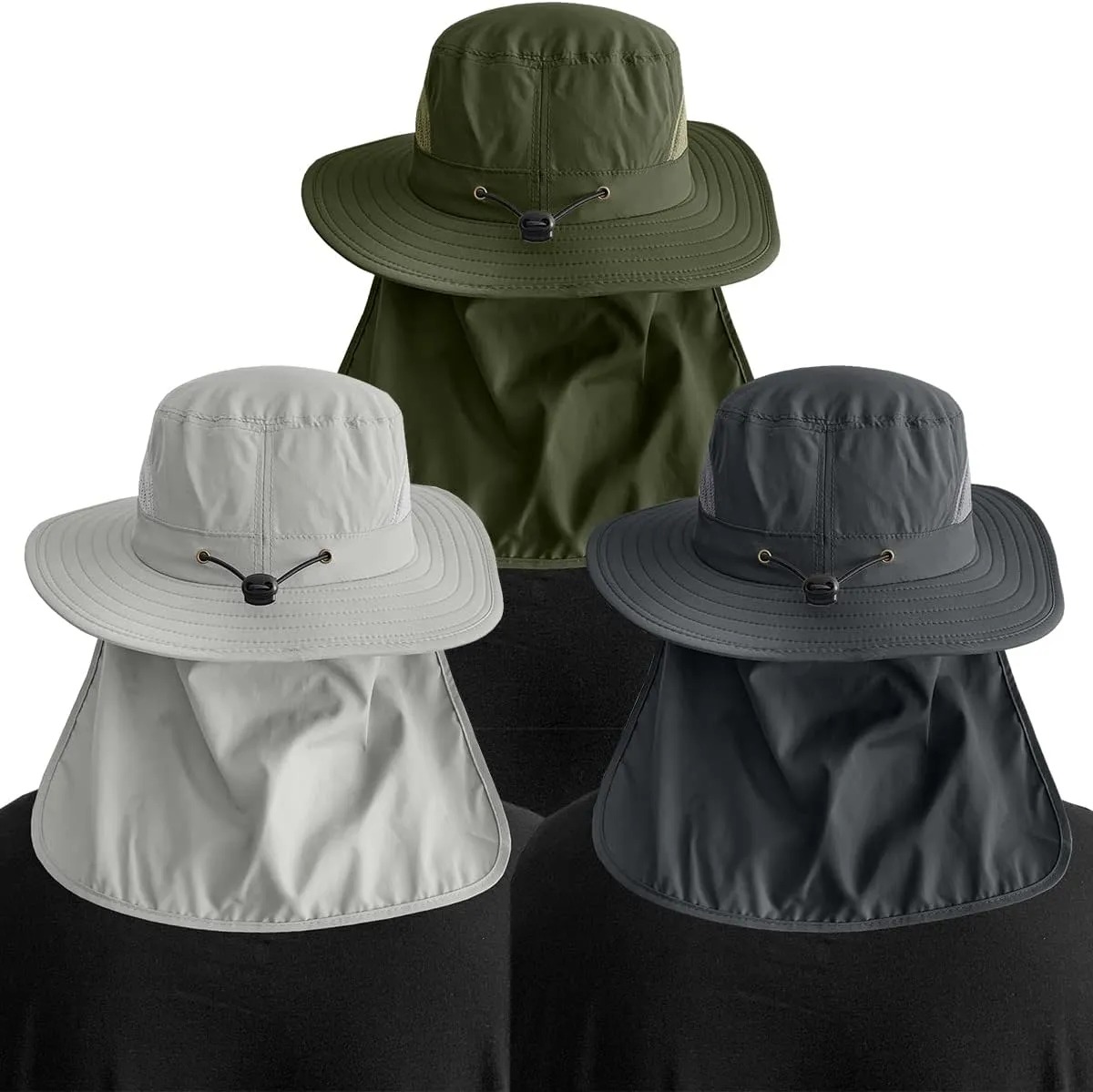 IYEBRAO 2 Pack Mens UV Protection Sun Hat with Neck Flap Summer Foldable Mesh Boonie Cap for Fishing Hiking Garden Work