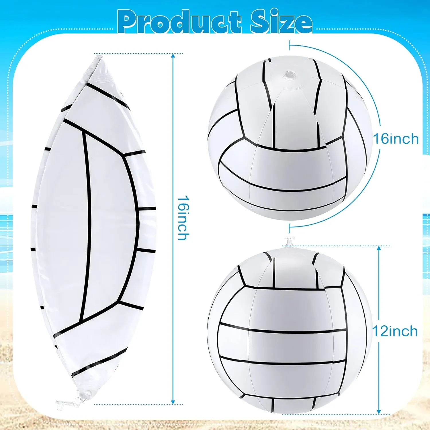 Jerify Inflatable Beach Ball 12 Inch Inflatable Volleyball Sports Ball Themed Pool Balls Summer Water Swimming Pool Accessories PVC Beach Volleyball for Kids Adults Party Decoration Favors