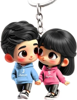 Personalized Keychain, Cute Cartoon Couple Holding Hands Personalized Acrylic Keychain, Anniversary & Valentine's Day Gift for him, Gift for her