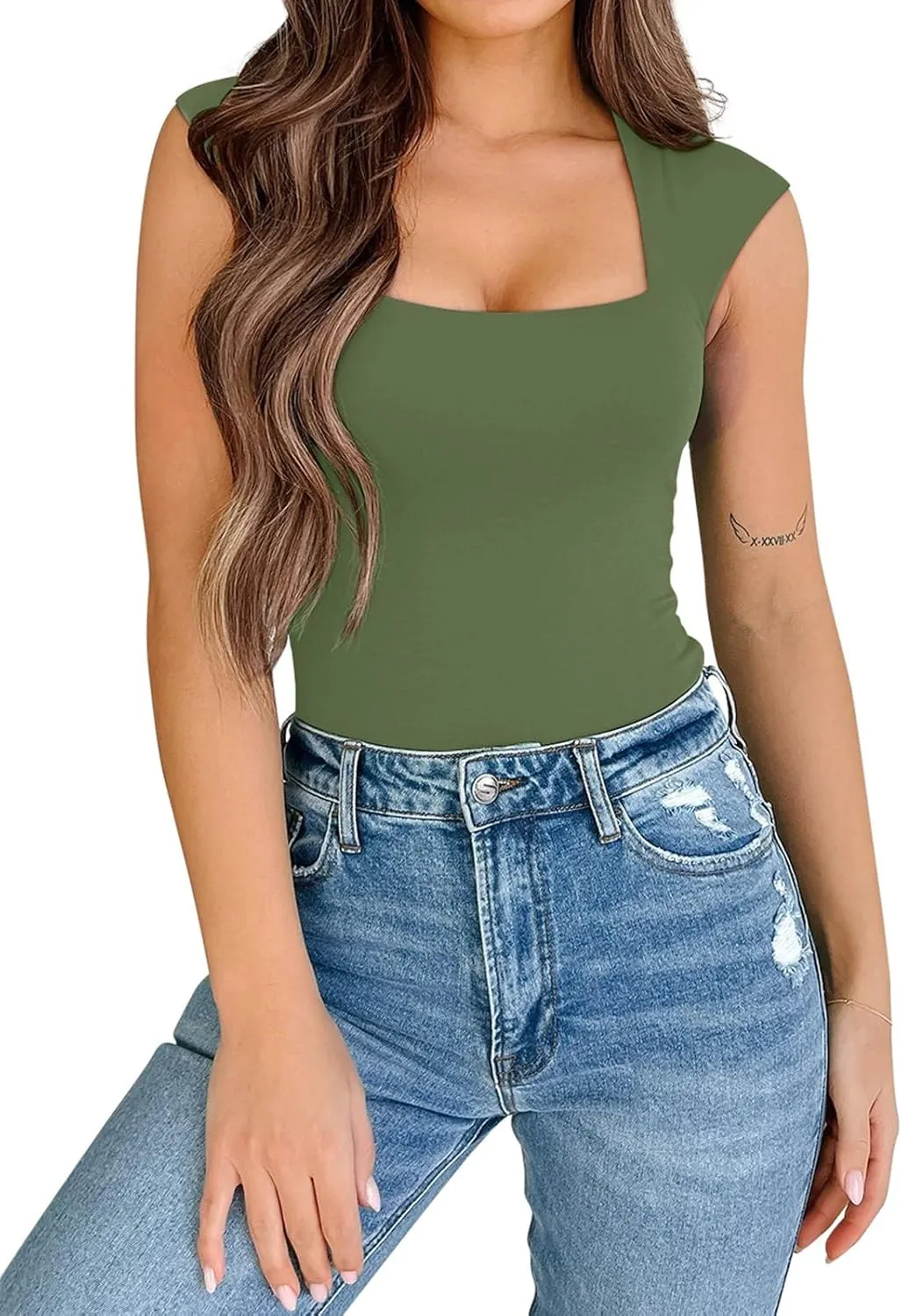 PINKMSTYLE Womens Basic Square Neck Tank Tops Double Lined Fitted Summer Tops Cute Sleeveless Shirts