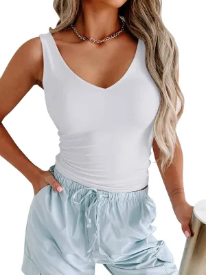 PINKMSTYLE Womens Basic V Neck Tank Tops Double Lined Fitted Summer Tops Cute Sleeveless Shirts
