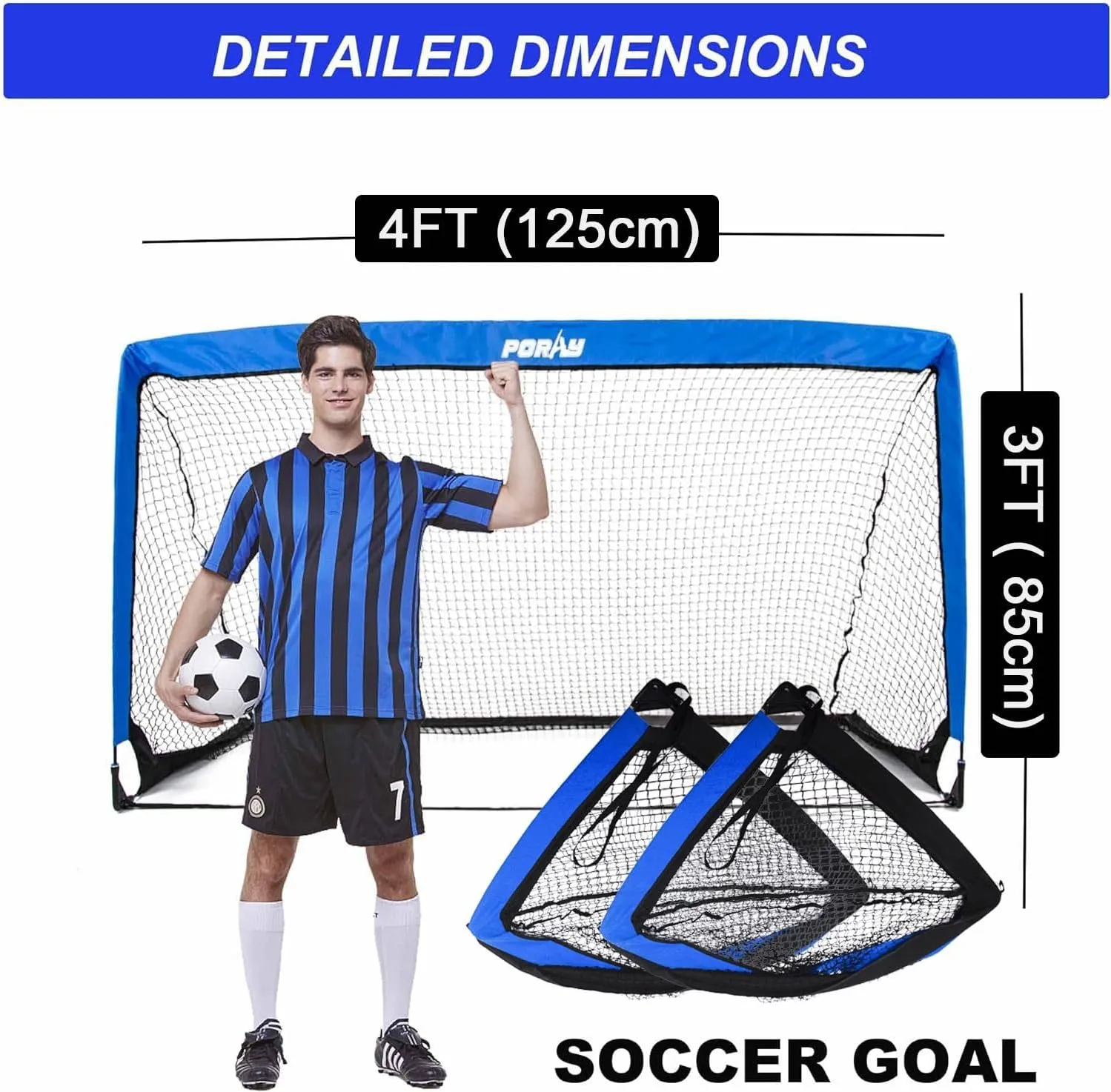 Poray Portable Soccer Goal Pop Up Soccer Net for Kids and Adults with 210D Oxford Fabric & Extra Stakes,Birthday Gift & Fun for Backyard and Soccer Training