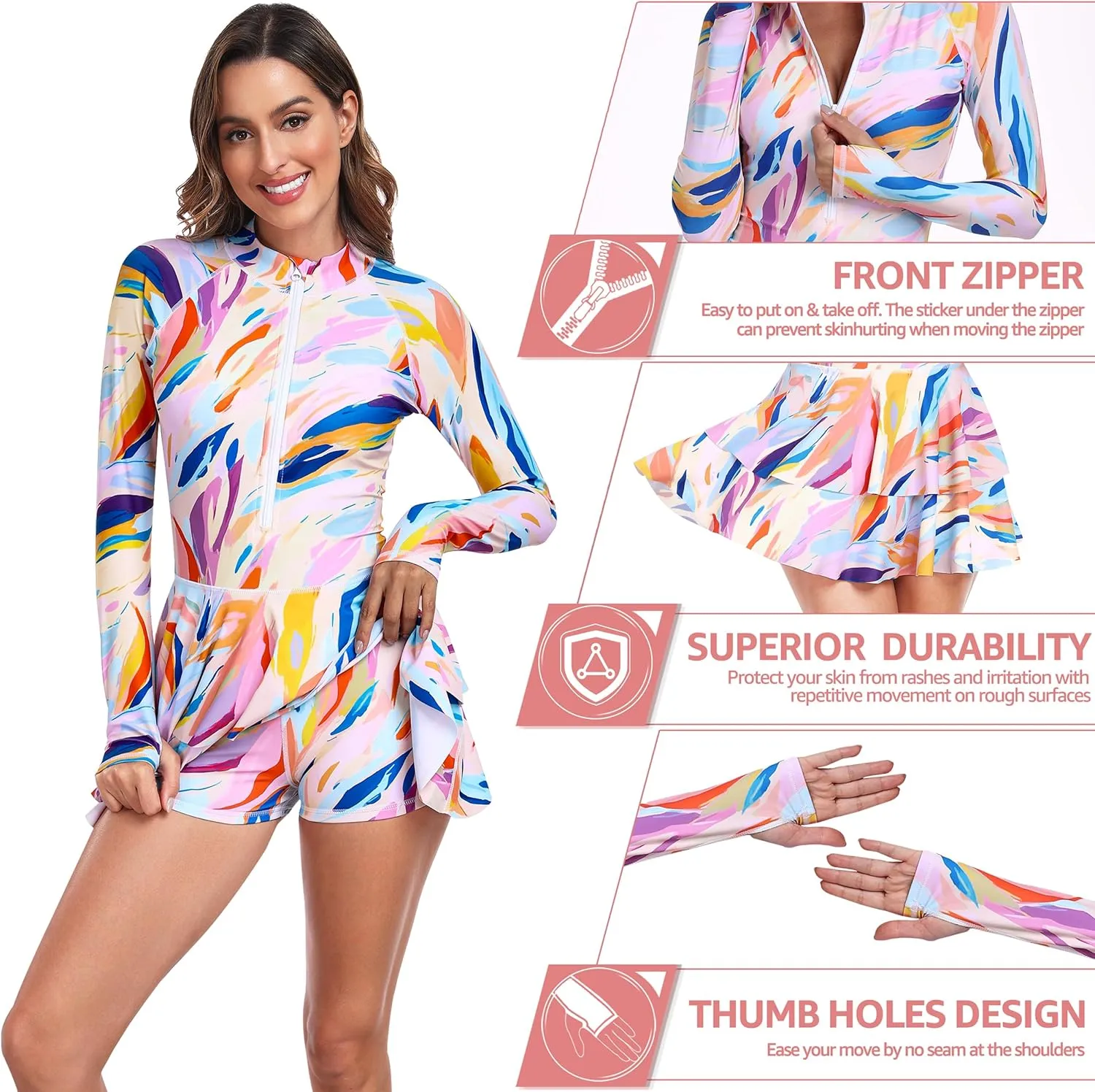UNIQUEBELLA Rash Guard for Women, 1 Piece Modest Swimsuits for Women - Long Sleeve Swimsuits UV UPF 50  Swim Shirt