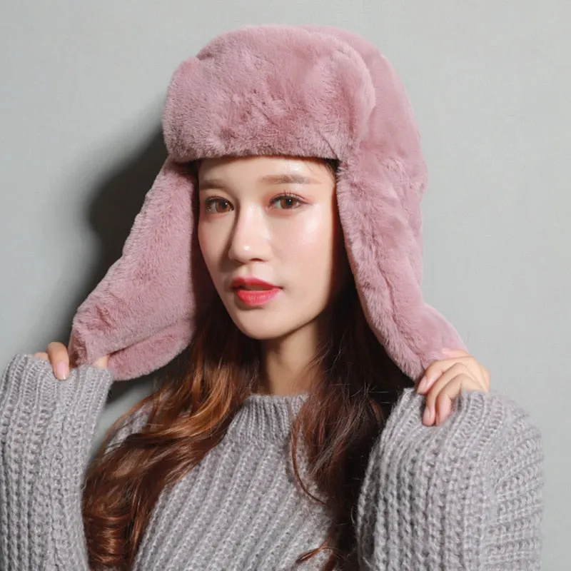 Unisex Winter Warm Earflap Trapper Russian Hat Thicken Lining Snow Skiing Windproof Solid Color Beanies Ushanka Bomber Cap